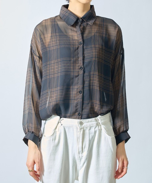 SETUP7(セットアップセブン)の「【SETUP7】シフォンチェック柄シアーシャツ ブラウス SCCH205(シャツ/ブラウス・レディース・ブラック/アイボリー・FREE)」の12枚目の写真