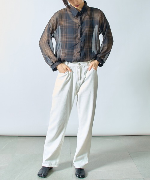 SETUP7(セットアップセブン)の「【SETUP7】シフォンチェック柄シアーシャツ ブラウス SCCH205(シャツ/ブラウス・レディース・ブラック/アイボリー・FREE)」の14枚目の写真