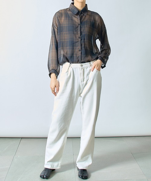 SETUP7(セットアップセブン)の「【SETUP7】シフォンチェック柄シアーシャツ ブラウス SCCH205(シャツ/ブラウス・レディース・ブラック/アイボリー・FREE)」の8枚目の写真