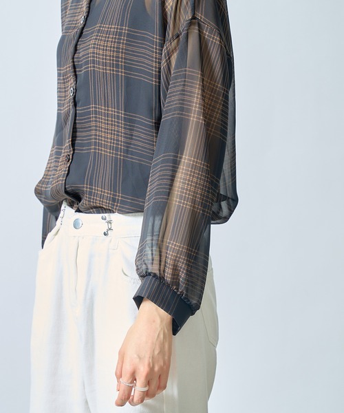 SETUP7(セットアップセブン)の「【SETUP7】シフォンチェック柄シアーシャツ ブラウス SCCH205(シャツ/ブラウス・レディース・ブラック/アイボリー・FREE)」の5枚目の写真