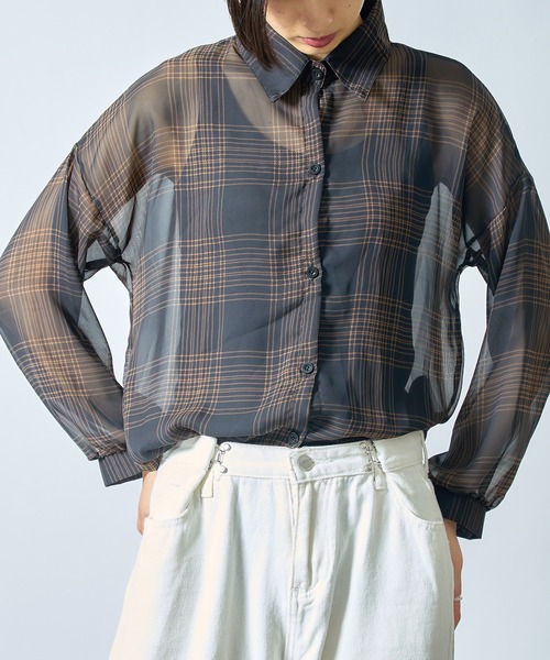 SETUP7(セットアップセブン)の「【SETUP7】シフォンチェック柄シアーシャツ ブラウス SCCH205(シャツ/ブラウス・レディース・ブラック/アイボリー・FREE)」の13枚目の写真