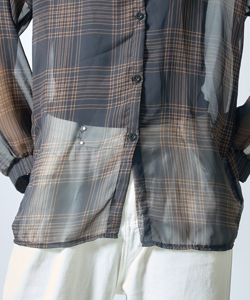 SETUP7(セットアップセブン)の「【SETUP7】シフォンチェック柄シアーシャツ ブラウス SCCH205(シャツ/ブラウス・レディース・ブラック/アイボリー・FREE)」の7枚目の写真