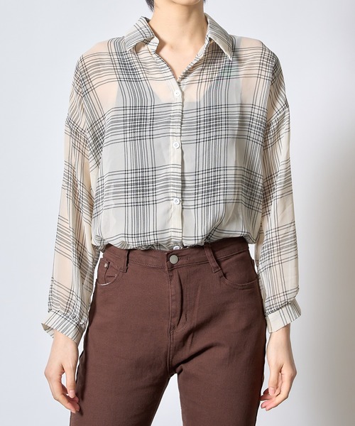 SETUP7(セットアップセブン)の「【SETUP7】シフォンチェック柄シアーシャツ ブラウス SCCH205(シャツ/ブラウス・レディース・ブラック/アイボリー・FREE)」の16枚目の写真