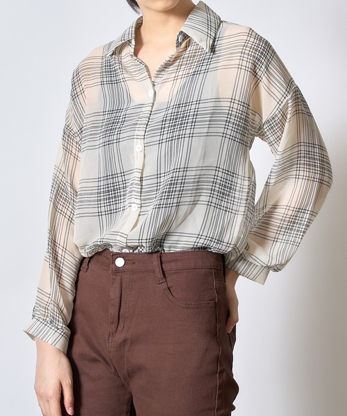 SETUP7(セットアップセブン)の「【SETUP7】シフォンチェック柄シアーシャツ ブラウス SCCH205(シャツ/ブラウス・レディース・ブラック/アイボリー・FREE)」の18枚目の写真