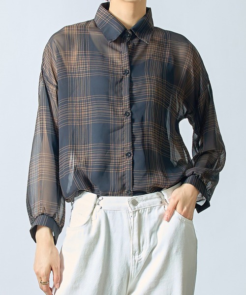 SETUP7(セットアップセブン)の「【SETUP7】シフォンチェック柄シアーシャツ ブラウス SCCH205(シャツ/ブラウス・レディース・ブラック/アイボリー・FREE)」の19枚目の写真