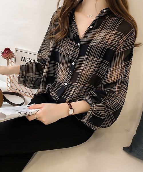 SETUP7(セットアップセブン)の「【SETUP7】シフォンチェック柄シアーシャツ ブラウス SCCH205(シャツ/ブラウス・レディース・ブラック/アイボリー・FREE)」の20枚目の写真