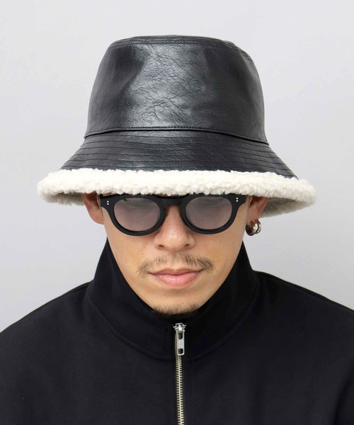 glabella（グラベラ）の「ヴィンテージ風 PU 裏ボア バケットハット リバーシブル仕様（ハット・メンズ・ブラック系その他/ブラック系その他2・FREE）」の16枚目の写真