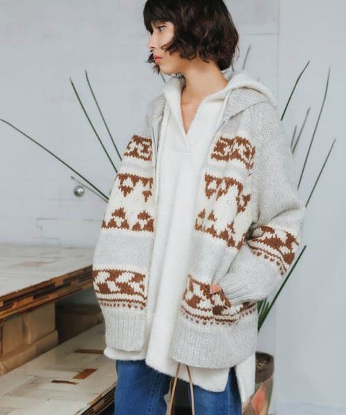 ADAWAS（アダワズ）の「ADAWAS/アダワス COWICHAN ZIP ジップカーディガン（カーディガン/ボレロ・レディース・ブラック/グレー・ONE SIZE）」の2枚目の写真