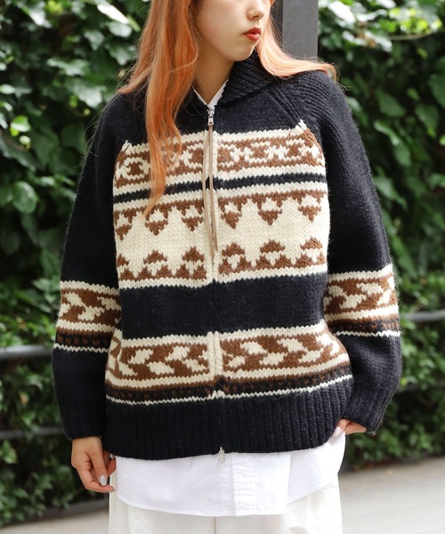 ADAWAS（アダワズ）の「ADAWAS/アダワス COWICHAN ZIP ジップカーディガン（カーディガン/ボレロ・レディース・ブラック/グレー・ONE SIZE）」の6枚目の写真