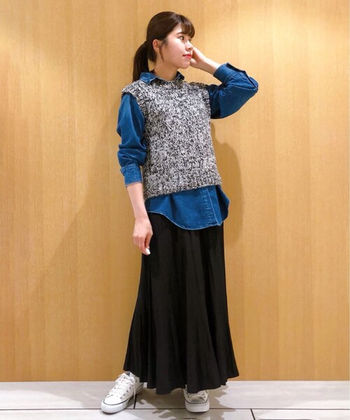 【やや美品】UNTITLED◆【スタッフイチオシ！】パウダークロスロングスカート UNTITLED（アンタイトル）の「◇【スタッフイチオシ！】パウダー