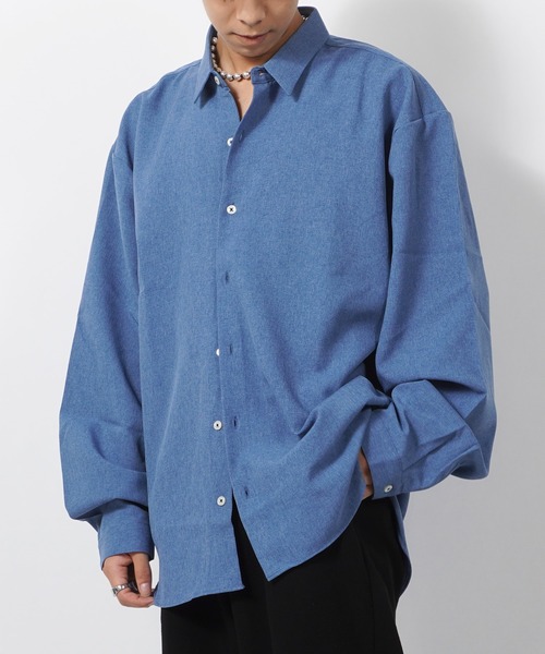 1111clothing(ワンフォークロージング)の「日本製 ワイドスリーブ ポリトロ オーバーシャツ / オーバーサイズ シャツ 長袖 無地(シャツ/ブラウス・メンズ・インディゴブルー/テラコッタ/モスグリーン/ホワイト/ブラック/ベージュ・FREE)」の6枚目の写真
