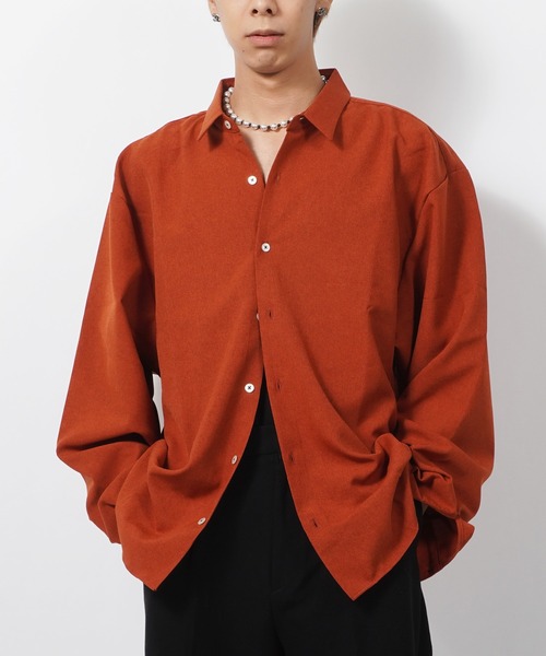 1111clothing(ワンフォークロージング)の「日本製 ワイドスリーブ ポリトロ オーバーシャツ / オーバーサイズ シャツ 長袖 無地(シャツ/ブラウス・メンズ・インディゴブルー/テラコッタ/モスグリーン/ホワイト/ブラック/ベージュ・FREE)」の17枚目の写真