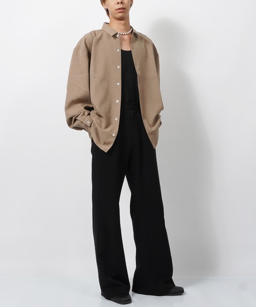 1111clothing(ワンフォークロージング)の「日本製 ワイドスリーブ ポリトロ オーバーシャツ / オーバーサイズ シャツ 長袖 無地(シャツ/ブラウス・メンズ・インディゴブルー/テラコッタ/モスグリーン/ホワイト/ブラック/ベージュ・FREE)」の22枚目の写真
