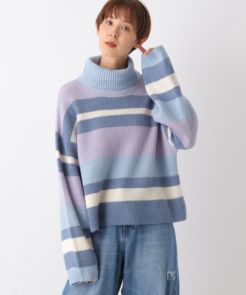 LEPSIM（レプシィム）の「7ゲージマルチボーダータートル　168272（ニット/セーター・レディース・ブルー/ピンク・FREE）」の2枚目の写真
