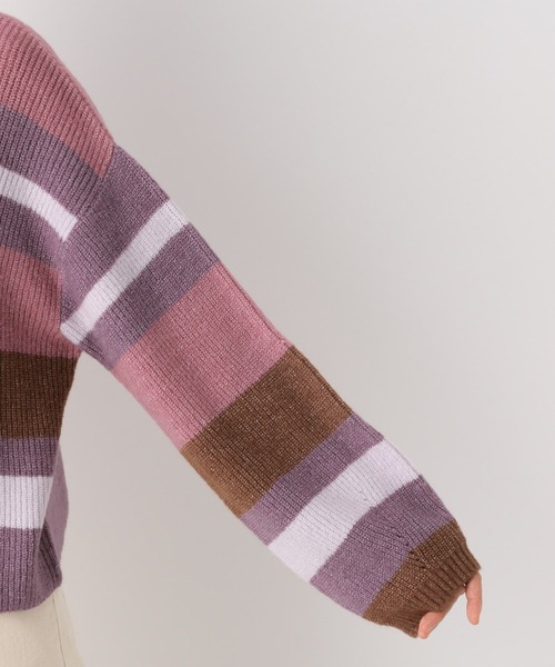 LEPSIM（レプシィム）の「7ゲージマルチボーダータートル　168272（ニット/セーター・レディース・ブルー/ピンク・FREE）」の9枚目の写真