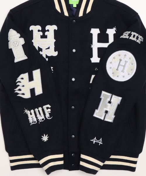 HUF(ハフ)の「HUF/ハフ 20 YEAR CLASSIC H VARSITY JACKET メルトンウール バーシティ スタジアムジャケット(スタジャン・メンズ・ネイビー・M)」の4枚目の写真