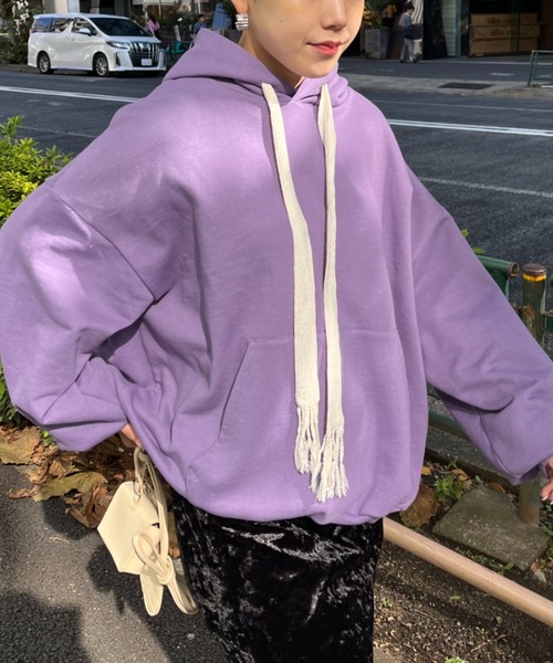 CIAOPANIC（チャオパニック）の「オーバーサイズストラップフーディー（パーカー・メンズ・パープル/オレンジ/グリーン/グレー/ブルー・MEDIUM/LARGE）」の4枚目の写真