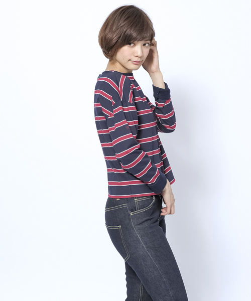 MILKFED.(ミルクフェド)の「【mini10月号掲載】MULTI STRIPED TOP(Tシャツ/カットソー・レディース・アッシュ/ネイビー・MEDIUM/SMALL)」の11枚目の写真