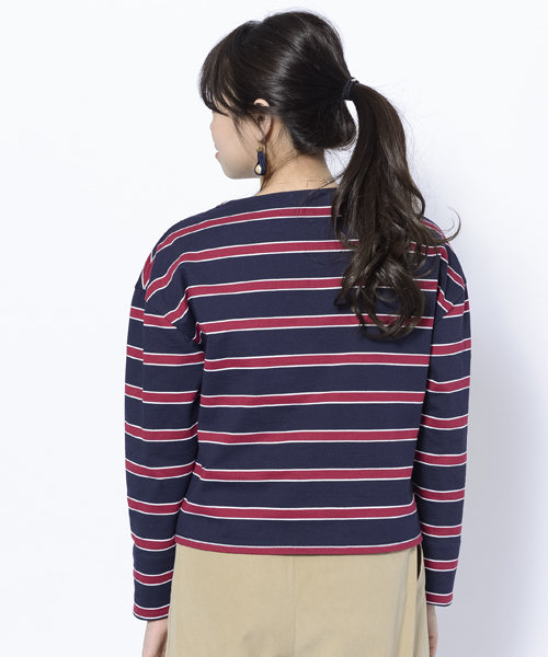 MILKFED.(ミルクフェド)の「【mini10月号掲載】MULTI STRIPED TOP(Tシャツ/カットソー・レディース・アッシュ/ネイビー・MEDIUM/SMALL)」の4枚目の写真
