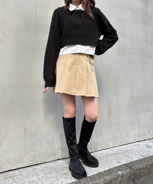 INGNI（イング）の「シャツドッキングショート丈ケーブルニット（ニット/セーター・レディース・グレー/アイボリー/ベージュ/ブラック・M）」の15枚目の写真