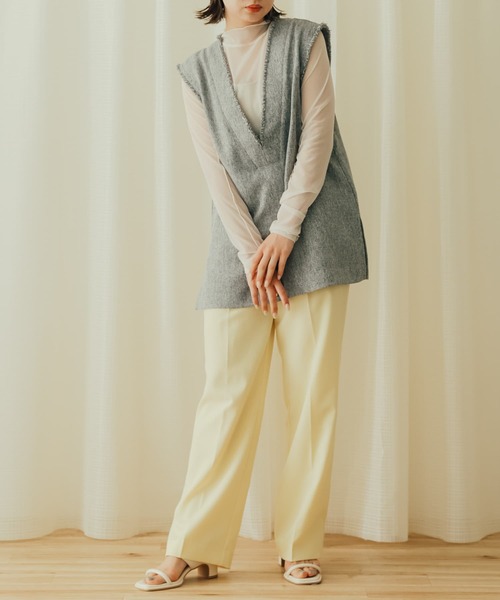 SENSE OF PLACE by URBAN RESEARCH（センスオブプレイスバイアーバンリサーチ）の「メローチュールハイネックトップ（Tシャツ/カットソー・レディース・グリーン系その他/ベージュ系その他/ブラック/アイボリー・ONE）」の5枚目の写真