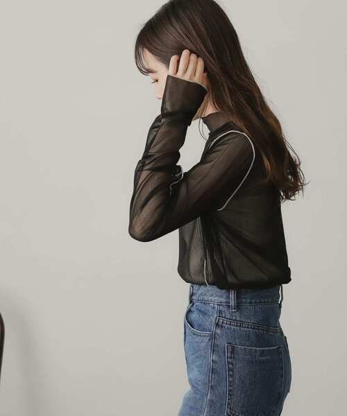 SENSE OF PLACE by URBAN RESEARCH（センスオブプレイスバイアーバンリサーチ）の「メローチュールハイネックトップ（Tシャツ/カットソー・レディース・グリーン系その他/ベージュ系その他/ブラック/アイボリー・ONE）」の9枚目の写真