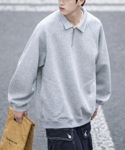 WESTBOY(ウエストボーイ)の「オーバーサイズハーフジップスウェットプルオーバー WOK23STP03【WB ORIGINALS】(ポロシャツ・メンズ・ブラック/グレー・L/M/XL/XXL)」の2枚目の写真