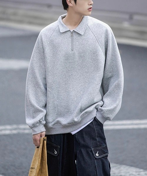 WESTBOY(ウエストボーイ)の「オーバーサイズハーフジップスウェットプルオーバー WOK23STP03【WB ORIGINALS】(ポロシャツ・メンズ・ブラック/グレー・L/M/XL/XXL)」の20枚目の写真