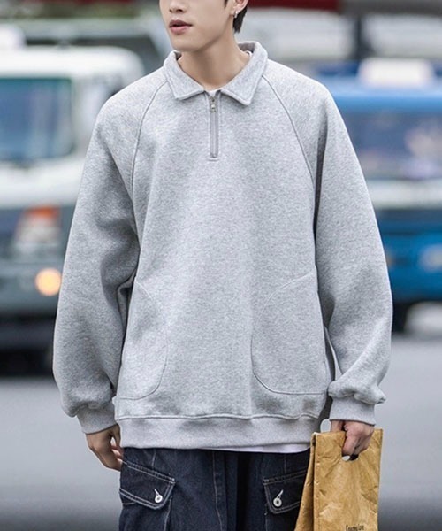 WESTBOY(ウエストボーイ)の「オーバーサイズハーフジップスウェットプルオーバー WOK23STP03【WB ORIGINALS】(ポロシャツ・メンズ・ブラック/グレー・L/M/XL/XXL)」の3枚目の写真