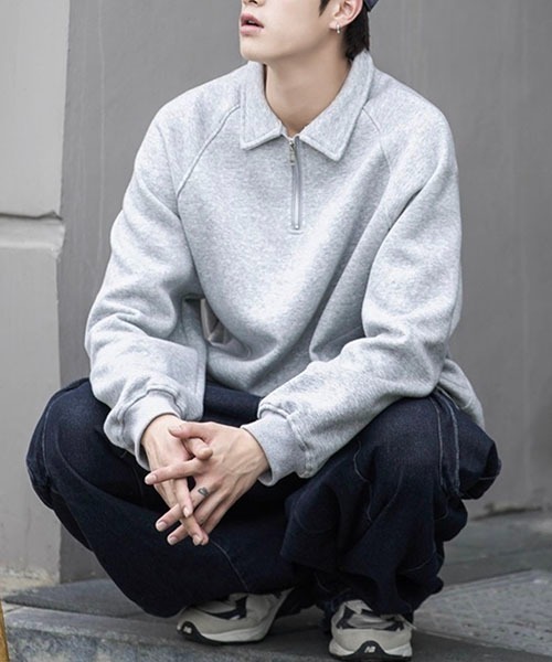 WESTBOY(ウエストボーイ)の「オーバーサイズハーフジップスウェットプルオーバー WOK23STP03【WB ORIGINALS】(ポロシャツ・メンズ・ブラック/グレー・L/M/XL/XXL)」の14枚目の写真