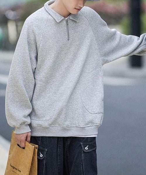 WESTBOY(ウエストボーイ)の「オーバーサイズハーフジップスウェットプルオーバー WOK23STP03【WB ORIGINALS】(ポロシャツ・メンズ・ブラック/グレー・L/M/XL/XXL)」の6枚目の写真