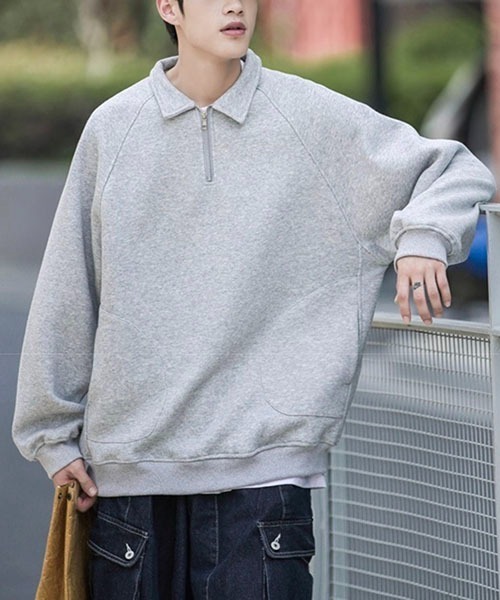 WESTBOY(ウエストボーイ)の「オーバーサイズハーフジップスウェットプルオーバー WOK23STP03【WB ORIGINALS】(ポロシャツ・メンズ・ブラック/グレー・L/M/XL/XXL)」の9枚目の写真