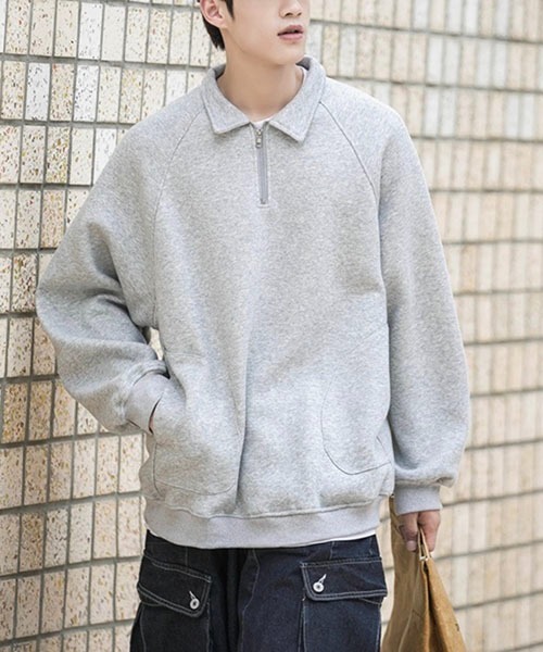 WESTBOY(ウエストボーイ)の「オーバーサイズハーフジップスウェットプルオーバー WOK23STP03【WB ORIGINALS】(ポロシャツ・メンズ・ブラック/グレー・L/M/XL/XXL)」の12枚目の写真