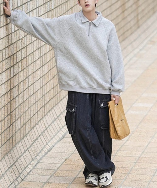 WESTBOY(ウエストボーイ)の「オーバーサイズハーフジップスウェットプルオーバー WOK23STP03【WB ORIGINALS】(ポロシャツ・メンズ・ブラック/グレー・L/M/XL/XXL)」の18枚目の写真