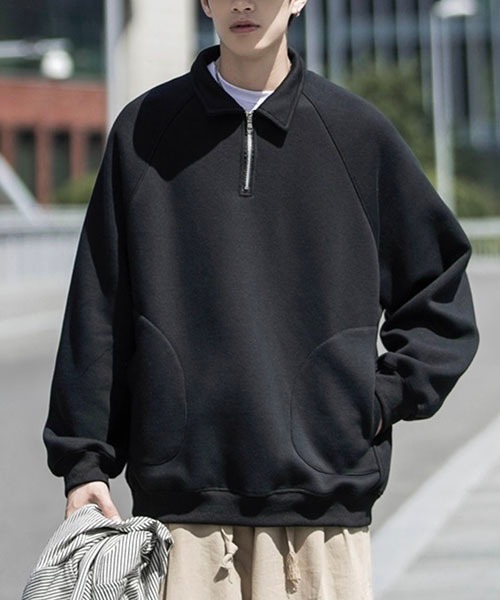 WESTBOY(ウエストボーイ)の「オーバーサイズハーフジップスウェットプルオーバー WOK23STP03【WB ORIGINALS】(ポロシャツ・メンズ・ブラック/グレー・L/M/XL/XXL)」の4枚目の写真