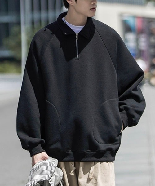 WESTBOY(ウエストボーイ)の「オーバーサイズハーフジップスウェットプルオーバー WOK23STP03【WB ORIGINALS】(ポロシャツ・メンズ・ブラック/グレー・L/M/XL/XXL)」の15枚目の写真