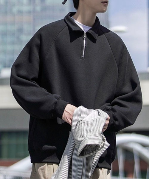 WESTBOY(ウエストボーイ)の「オーバーサイズハーフジップスウェットプルオーバー WOK23STP03【WB ORIGINALS】(ポロシャツ・メンズ・ブラック/グレー・L/M/XL/XXL)」の10枚目の写真