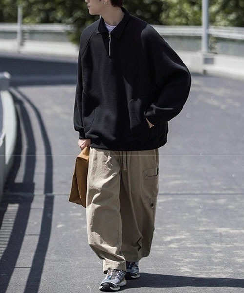 WESTBOY(ウエストボーイ)の「オーバーサイズハーフジップスウェットプルオーバー WOK23STP03【WB ORIGINALS】(ポロシャツ・メンズ・ブラック/グレー・L/M/XL/XXL)」の13枚目の写真