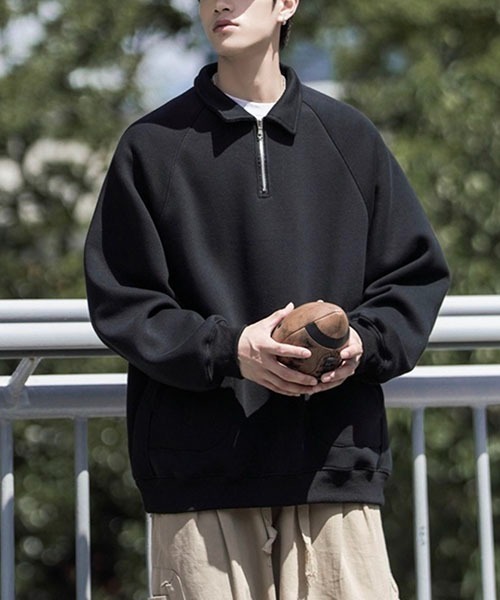 WESTBOY(ウエストボーイ)の「オーバーサイズハーフジップスウェットプルオーバー WOK23STP03【WB ORIGINALS】(ポロシャツ・メンズ・ブラック/グレー・L/M/XL/XXL)」の16枚目の写真