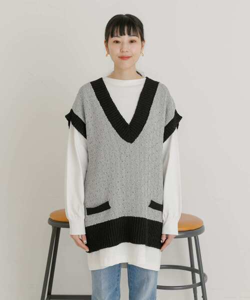 UR Lab.（アーバンリサーチラボ）の「ビッグニットベスト（ベスト・レディース・ブラック/ベージュ/グレー・FREE）」の5枚目の写真