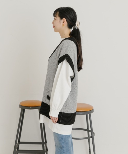 UR Lab.（アーバンリサーチラボ）の「ビッグニットベスト（ベスト・レディース・ブラック/ベージュ/グレー・FREE）」の8枚目の写真