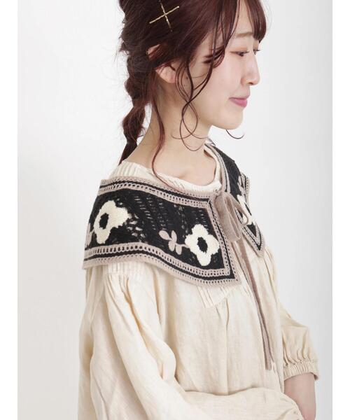 Samansa Mos2（サマンサ モスモス）の「さがら刺繍付け襟（ストール/ショール・レディース・キナリ/ベージュ/ブラック・ﾌﾘ-）」の18枚目の写真