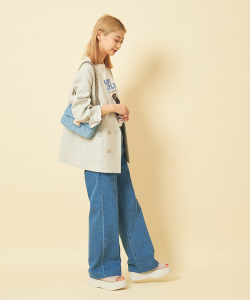 U by SPICK&SPAN(ユーバイスピックアンドスパン)の「スラブメランジオーバージャケット(ノーカラージャケット・レディース・スカイブルー/ブラック・FREE)」の4枚目の写真