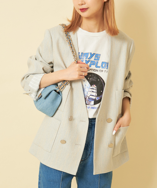 U by SPICK&SPAN(ユーバイスピックアンドスパン)の「スラブメランジオーバージャケット(ノーカラージャケット・レディース・スカイブルー/ブラック・FREE)」の21枚目の写真