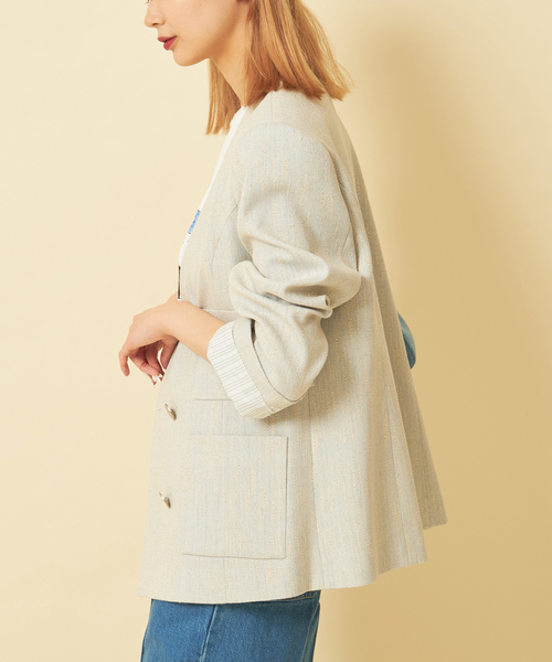 U by SPICK&SPAN(ユーバイスピックアンドスパン)の「スラブメランジオーバージャケット(ノーカラージャケット・レディース・スカイブルー/ブラック・FREE)」の16枚目の写真