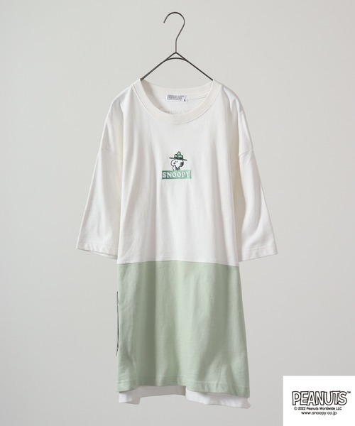 PEANUTS(ピーナッツ)の「PEANUTS スヌーピー ドロップショルダー ヘビーウェイト 切り替え Tシャツ(Tシャツ/カットソー・レディース・ベージュ/チャコール/グレー・S/M/L)」の2枚目の写真