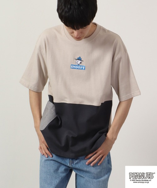 PEANUTS(ピーナッツ)の「PEANUTS スヌーピー ドロップショルダー ヘビーウェイト 切り替え Tシャツ(Tシャツ/カットソー・レディース・ベージュ/チャコール/グレー・S/M/L)」の3枚目の写真
