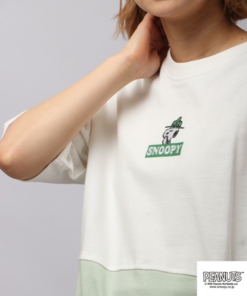 PEANUTS(ピーナッツ)の「PEANUTS スヌーピー ドロップショルダー ヘビーウェイト 切り替え Tシャツ(Tシャツ/カットソー・レディース・ベージュ/チャコール/グレー・S/M/L)」の11枚目の写真