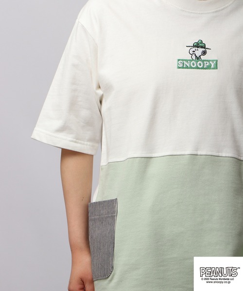 PEANUTS(ピーナッツ)の「PEANUTS スヌーピー ドロップショルダー ヘビーウェイト 切り替え Tシャツ(Tシャツ/カットソー・レディース・ベージュ/チャコール/グレー・S/M/L)」の12枚目の写真