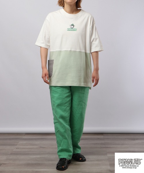PEANUTS(ピーナッツ)の「PEANUTS スヌーピー ドロップショルダー ヘビーウェイト 切り替え Tシャツ(Tシャツ/カットソー・レディース・ベージュ/チャコール/グレー・S/M/L)」の8枚目の写真